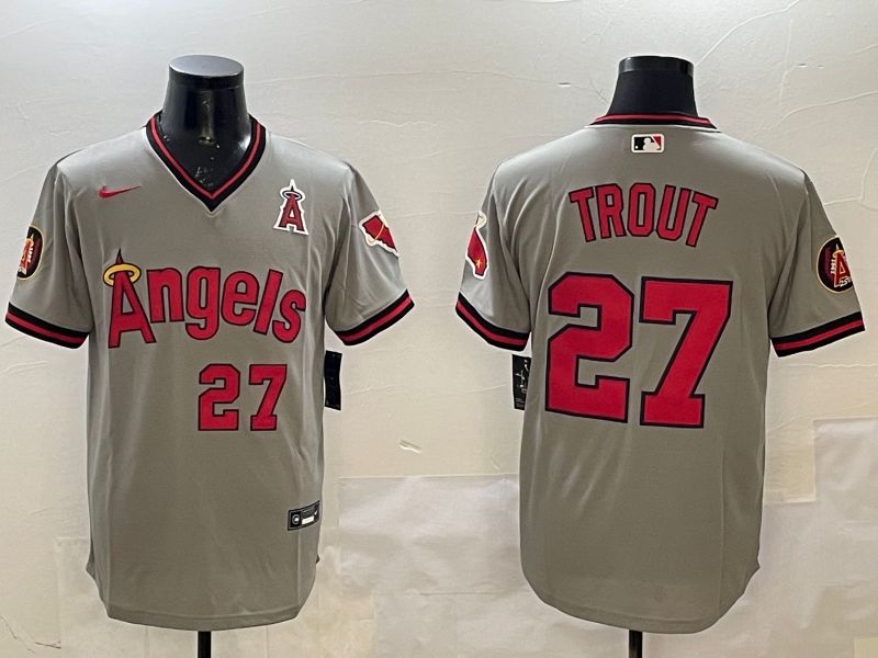 Men Los Angeles Angels #27 Trout Grey Throwback Nike Game 2025 MLB Jersey style 1->los angeles angels->MLB Jersey